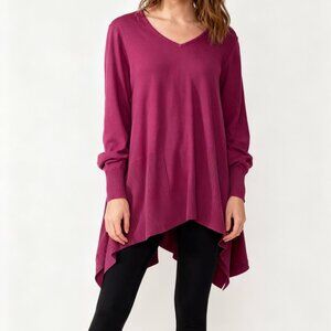 Joan Rivers Sweater Tunic Women's Size XL Raspberry Asymmetrical Hem
